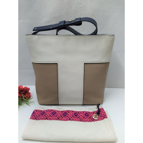 Tory Burch Block T-Pebbled Bi-Color Hobo New Ivory Savannah Shoulder Bag - $558 - Picture 1 of 16